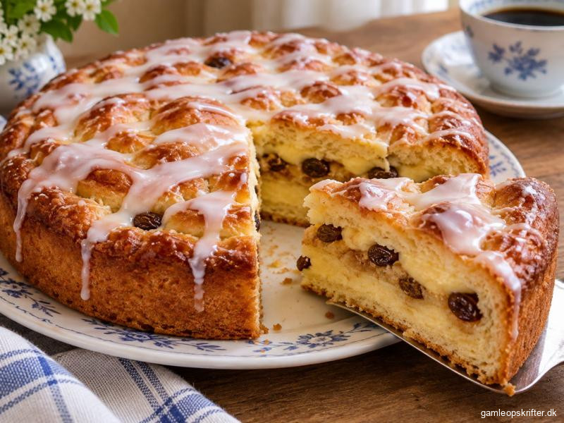 Gammeldags dansk smørkage med creme, remonce og rosiner