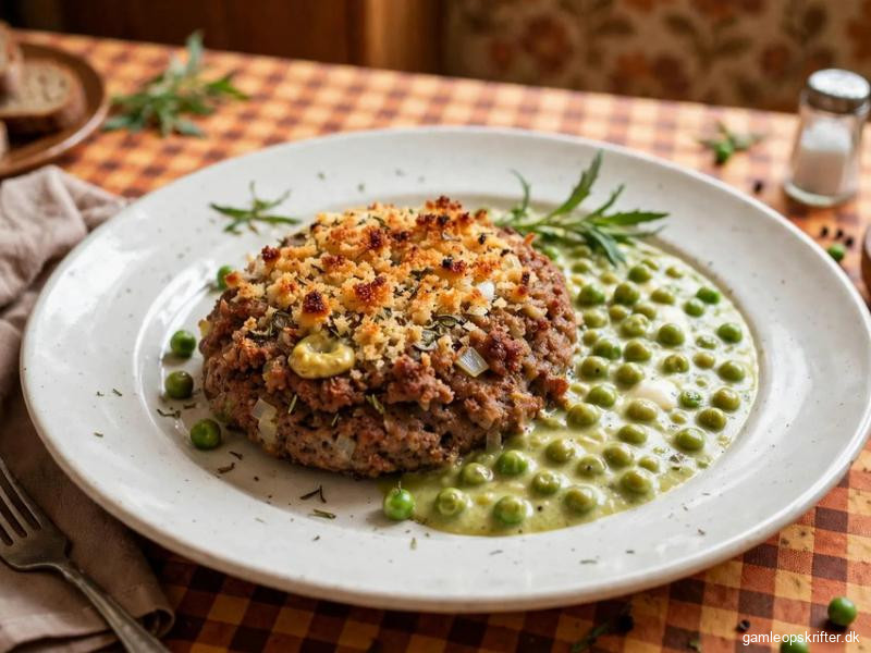 Krydrede hamburgerkoteletter med ærtesauce