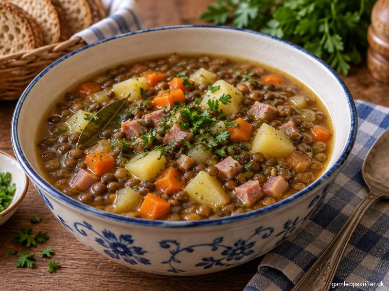 Linsesuppe med kartofler og skinke