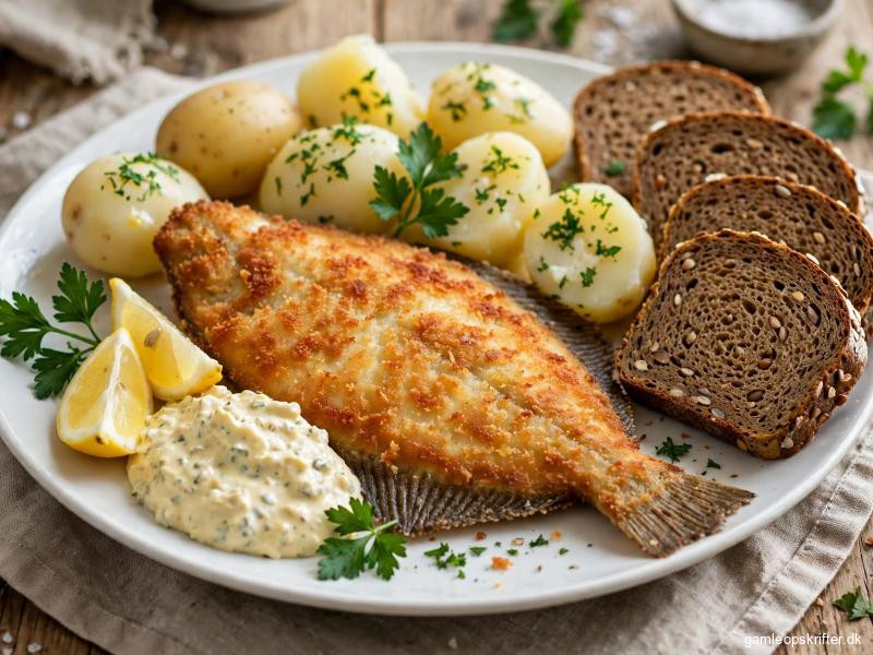 Stegt rødspætte med remoulade og kartofler